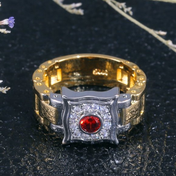 💍NEW UNISEX 925 STERLING SILVER 18K GOLD DIAMOND ROYAL WATCH DIAL RING, L164 - Picture 5 of 7